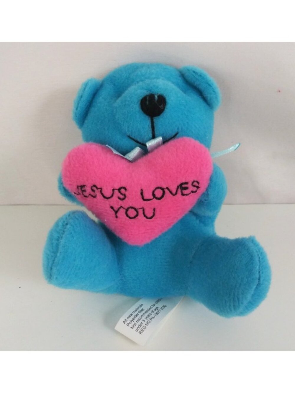 Oriental Trading Company Blue Teddy Bear Jesus Loves You Heart 4" Plush